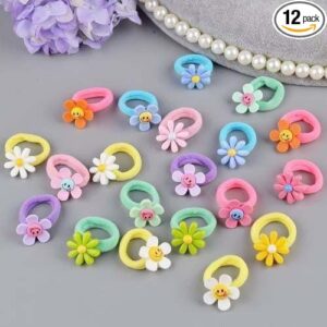 NEOBABY Colorful Flower Design Elastic Hair Bands – Rubber Bands & Hair Accessories for Baby Girls, Toddlers, Kids, and Women (Assorted, Pack of 6 Pairs)