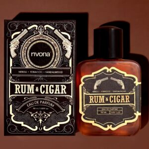 Rivona Rum & Cigar Eau De Parfum for Men 50ml – Long Lasting Strong Woody Tobacco Perfume | Dark Rum, Vanilla & Amber | Bold Evening, Date Night & Luxury Perfume for Men